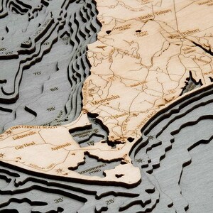 Martha's Vineyard, Massachusetts Map Gift | Laser-Cut 3D Wood Depth Chart | Wood Anniversary, Housewarming & Boater Gift image 3