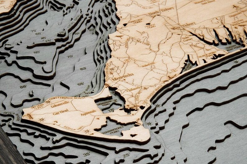 Martha's Vineyard, Massachusetts Map Gift | Laser-Cut 3D Wood Depth Chart | Wood Anniversary, Housewarming & Boater Gift image 3