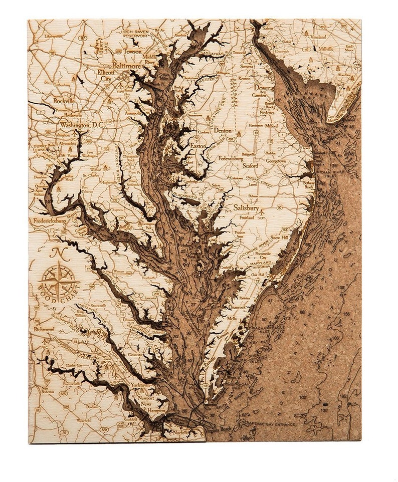 Chesapeake Bay Topographic Cork Decoration | Etsy