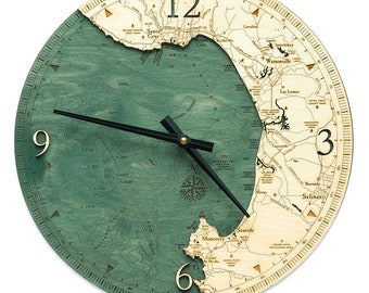 Monterey Bay Clock - Wood Carved Topographic Clock
