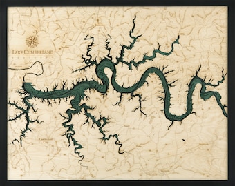 Lake Cumberland Wood Carved Topographical Depth Chart / Map