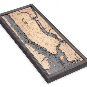Manhattan, New York Wood Carved Topographic Depth Chart / Carte