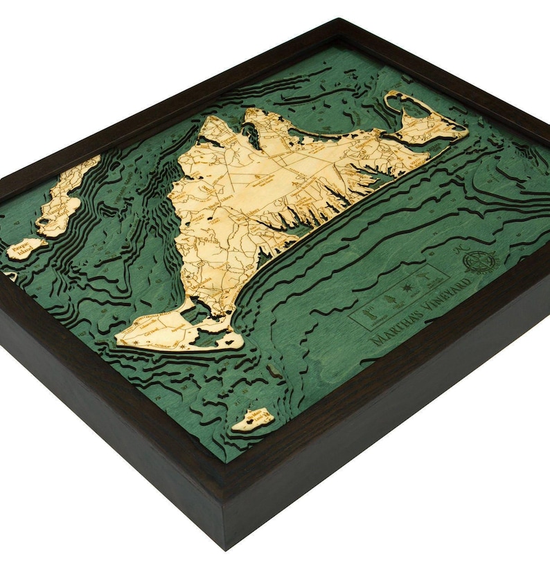 Martha's Vineyard, Massachusetts Map Gift | Laser-Cut 3D Wood Depth Chart | Wood Anniversary, Housewarming & Boater Gift image 5