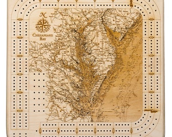 Chesapeake Bay Topographic Cribbage Board