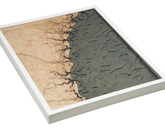 Georgia Coast Wood Carved Topographic Depth Chart / Map (3 Frame Options)