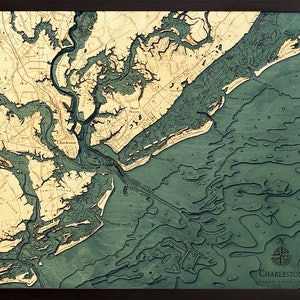 Charleston Wood Carved Topographic Depth Chart / Map