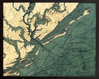 Charleston Wood Carved Topographic Depth Chart / Map