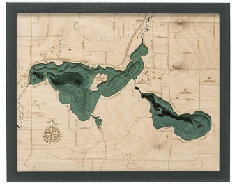 Crooked Lake Wood Carved Topographic Depth Chart / Map