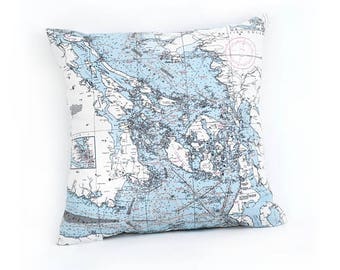 San Juan Islands, WA Indoor/Outdoor Nautical Pillow  | Home Decor | Unique Decoration