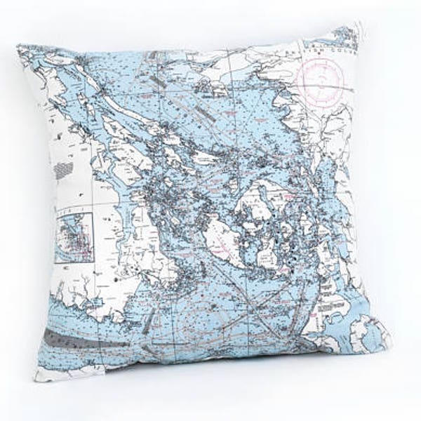 San Juan Islands, WA Indoor/Outdoor Nautical Pillow  | Home Decor | Unique Decoration