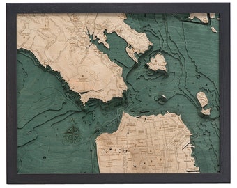 Golden Gate - San Francisco, California Wood Carved Topographical Depth Chart / Map