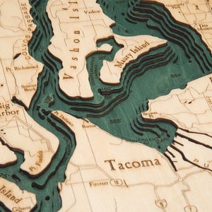 Puget Sound Wood Carved Topographic Map Gray image 6