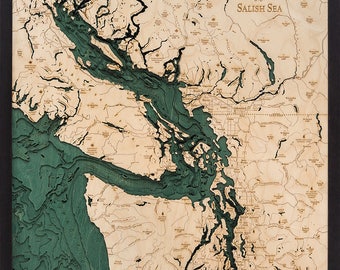 Salish Sea Wood Carved Topographical Map