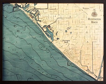 Huntington Beach Wood Carved Topographic Depth Chart / Map