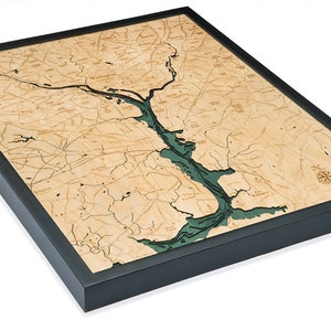 Carte/carte de profondeur topographique sculptée en bois de Washington D.C.