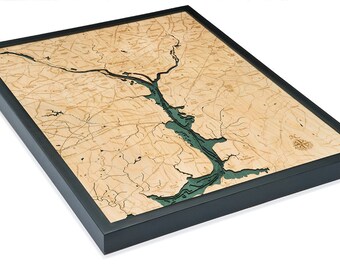 Washington D.C. Wood Carved Topographic Depth Chart / Map