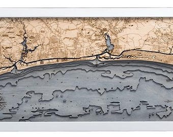 Sunset Beach to Cape Fear, North Carolina Wood Carved Topographic Depth Chart / Map