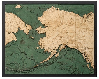 Alaska Wood Carved Topographic Depth Chart / Map