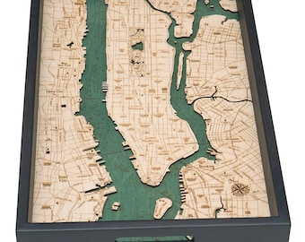 Manhattan, NY Wooden Topographical Serving Tray