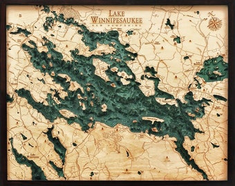 Lake Winnipesaukee Wood Carved Topographic Depth Chart / Map