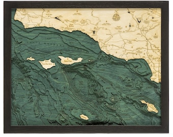 Santa Barbara / Channel Islands Wood Carved Topographic Depth Chart / Map