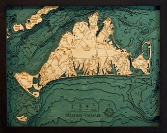 Martha's Vineyard, Massachusetts Wood Carved Topographic Depth Chart / Map - Brown