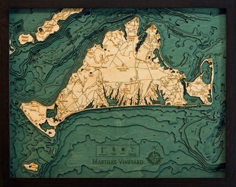 Martha's Vineyard, Massachusetts Wood Carved Topographic Depth Chart / Map - Brown