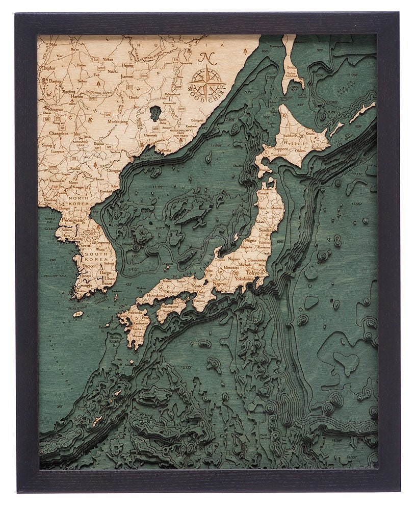 Wood Carved Topographic Maps Japan Wood Carved Topographic Depth Map | Etsy India