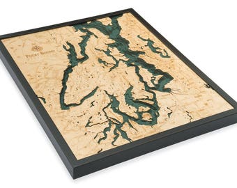 Puget Sound Wood Carved Topographic Map