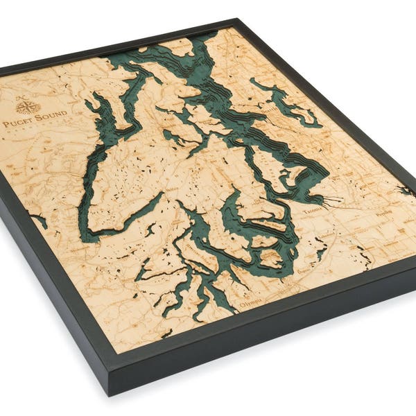 Puget Sound Wood Carved Topographic Map