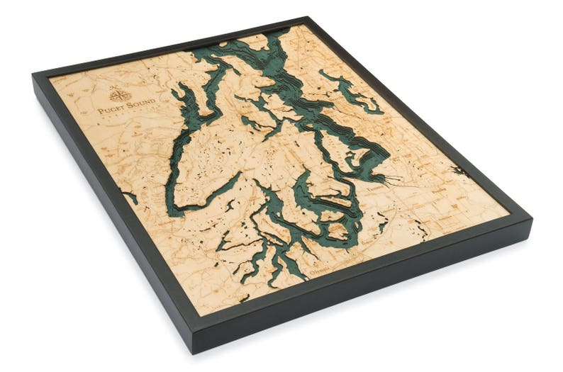 Puget Sound Wood Carved Topographic Map Gray image 4
