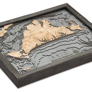 Martha's Vineyard, Massachusetts Map Gift | Laser-Cut 3D Wood Depth Chart | Wood Anniversary, Housewarming & Boater Gift image 2