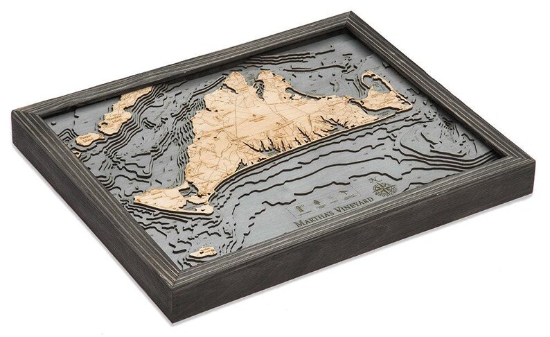 Martha's Vineyard, Massachusetts Map Gift | Laser-Cut 3D Wood Depth Chart | Wood Anniversary, Housewarming & Boater Gift image 2