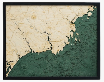 Kennebunkport Wood Carved Topographic Map