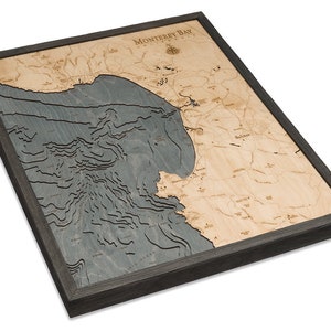 Monterey Bay Wood Carved Topographic Depth Chart / Carte