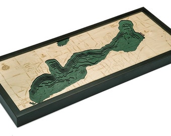 Lake Geneva, WI Wood Carved Topographic Depth Chart / Map