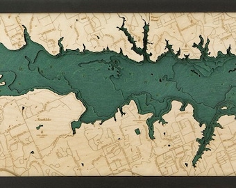 Grapevine Lake, TX Wood Carved Topographic Map