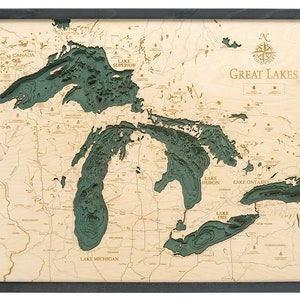 Great Lakes Topographic Wood Map, Clock, Cribbage, Pillow, and Serving Tray