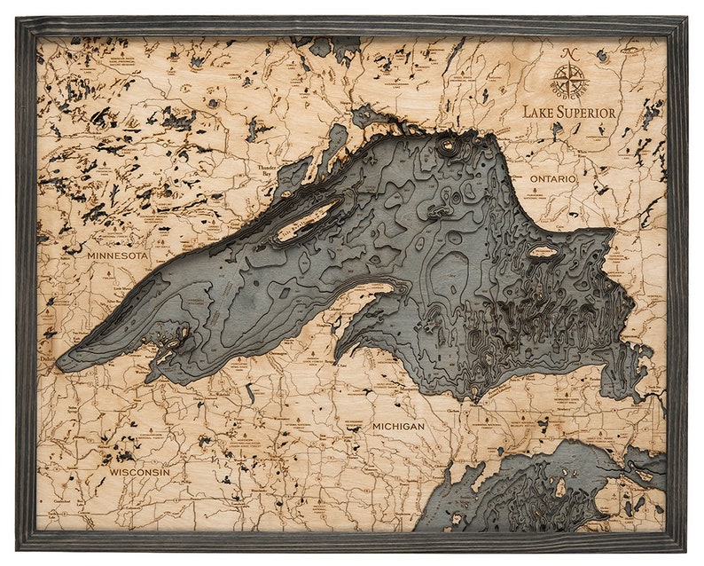 Lake Superior Wood Carved Topographic Depth Chart Map Etsy