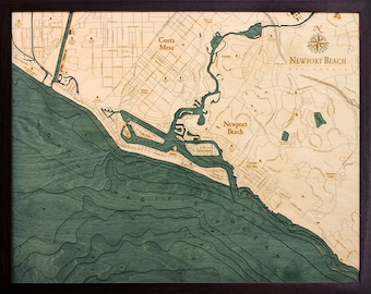 Newport Beach Wood Carved Topographic Depth Chart / Map