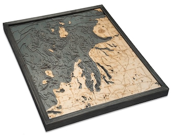 Northwest Michigan Wood Carved Topographic Depth Chart / Map