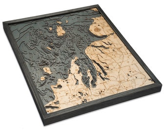 Northwest Michigan Wood Carved Topographic Depth Chart / Map