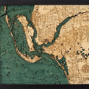 Ft. Myers Wood Carved Topographic Depth Chart / Map