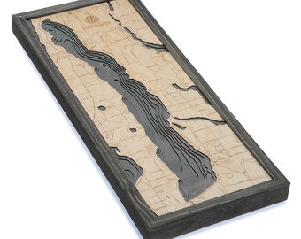 Torch Lake, Michigan Wood Carved Topographic Depth Chart / Map