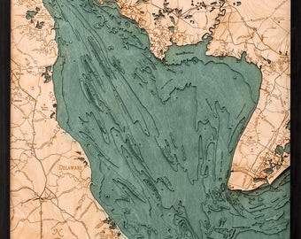 Delaware Bay Wood Carved Topographic Depth Chart / Map