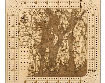 Narragansett RI Topographic Cribbage Board