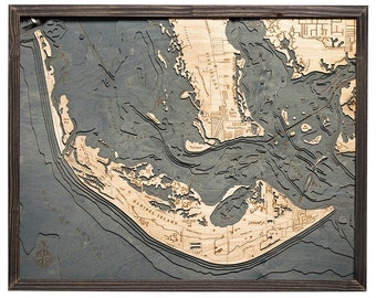 Sanibel Island Wood Carved Topographic Depth Chart / Map