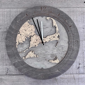 Cape Cod Tide and Time Clock Wood Carved Topographic Clock