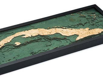 Cuba Wood Carved Topographic Depth Chart / Map