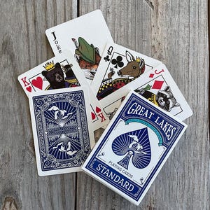 Cartes à jouer sur la faune des Grands Lacs – Jeu de cartes standard avec visages d'animaux, motif forêt illustré unique, cadeau à collectionner
